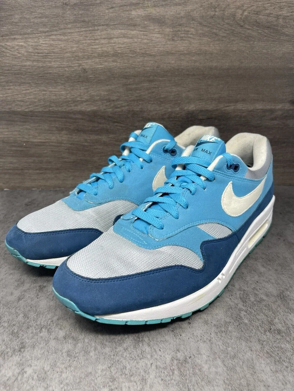 Nike Air Max 1 Blue Fury Wolf Grey Mens Size 15 Running Shoes AH8145-002